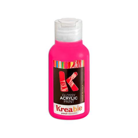 red acrylic paint bottle. Kreable acrylics are produced in Italy, near Venice, Pasuto Srl.