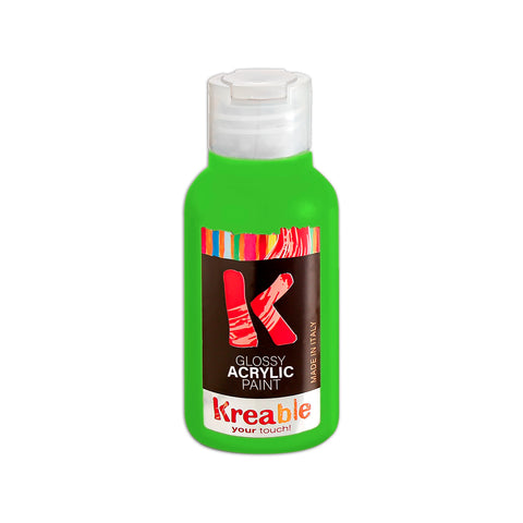 green acrylic paint bottle. Kreable acrylics are produced in Italy, near Venice, Pasuto Srl.