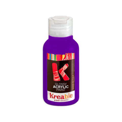 italian violet acrylic paint bottle. Kreable acrylics are produced in Italy, near Venice, Pasuto Srl.