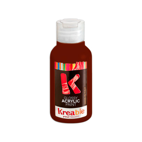 italian brown acrylic paint bottle. Kreable acrylics are produced in Italy, near Venice, Pasuto Srl.