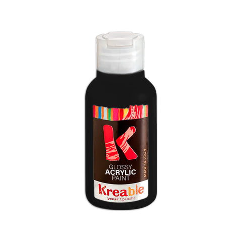 italian black acrylic paint bottle. Kreable acrylics are produced in Italy, near Venice, Pasuto Srl.