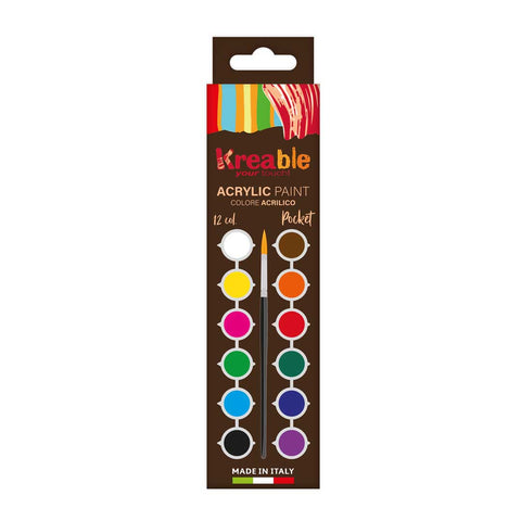 Confezione 2 stringhe colore acrilico opaco Pocket - 12 col. x 2,5ml