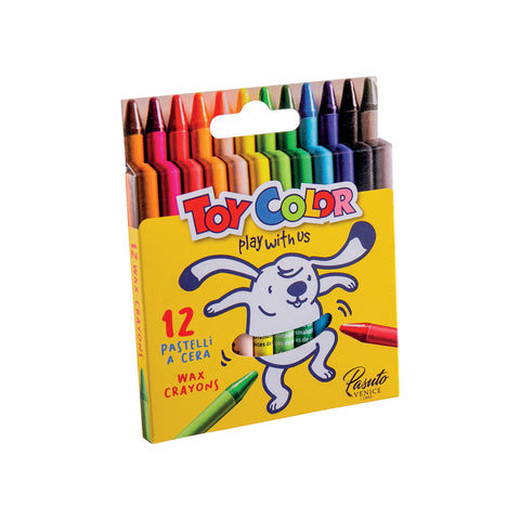 Toy Color round wax crayons, suitable for the hands of younger children. The Colors are bright and opaque and easily washable by hand with soap and water. Available in two versions: with a diameter of 8 mm and 11 mm. Toy Color by Pasuto Srl, the Italian factory of colors.