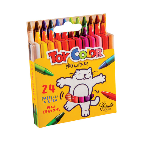 Toy Color round wax crayons, suitable for the hands of younger children. The Colors are bright and opaque and easily washable by hand with soap and water. Available in two versions: with a diameter of 8 mm and 11 mm. Toy Color by Pasuto Srl, the Italian factory of colors.