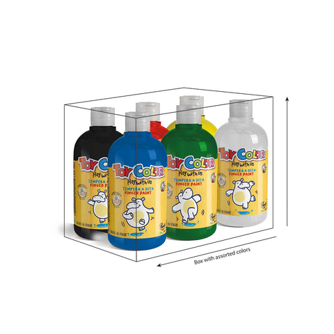 Box Toy Color italian finger paint is safe, dermatologically tested, super washable by hands and most fabrics, suitable for children from 2 years of age. Toy Color and Kreable colours are produced in Italy, in our factory near Venice, Pasuto Srl, the Italian colour factory.